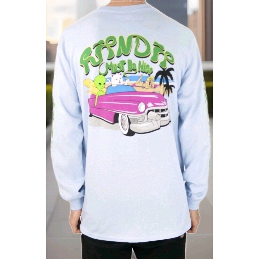 RIPNDIP‎ Nermrider Beach Long Sleeve T-Shirt Light Blue Small NWT A118 Excellent